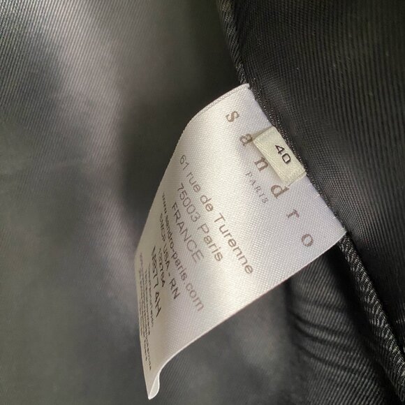 Sandro Women's Navy Wool Coat with Black Leather Trim, Size 40 - Picture 3 of 6